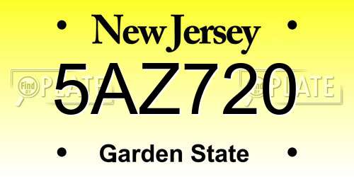 5AZ720 New Jersey License Plate