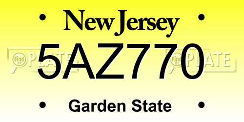5AZ770 New Jersey License Plate