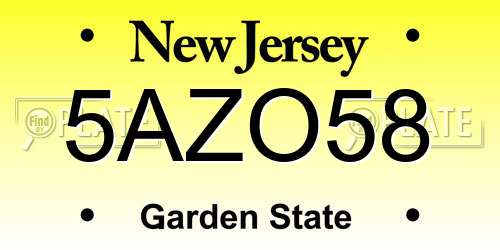 5AZO58 New Jersey License Plate