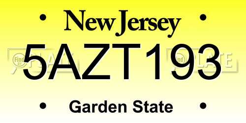 5AZT193 New Jersey License Plate