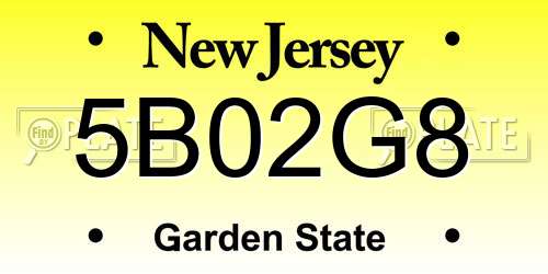 5B02G8 New Jersey License Plate
