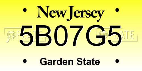5B07G5 New Jersey License Plate