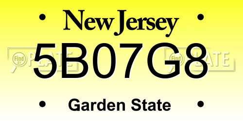 5B07G8 New Jersey License Plate