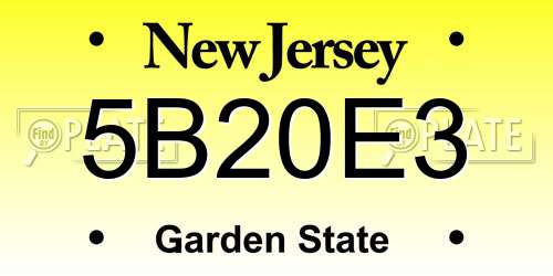 5B20E3 New Jersey License Plate