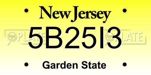 5B25I3 New Jersey License Plate