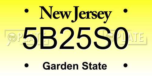 5B25S0 New Jersey License Plate