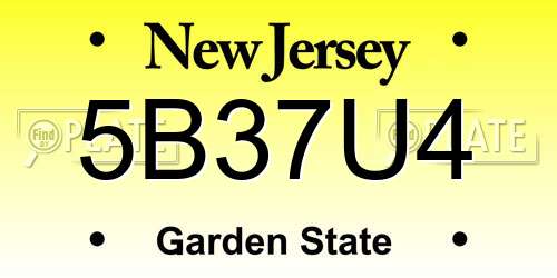 5B37U4 New Jersey License Plate