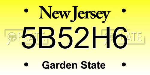 5B52H6 New Jersey License Plate