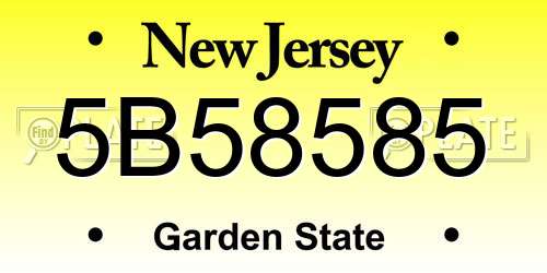 5B58585 New Jersey License Plate