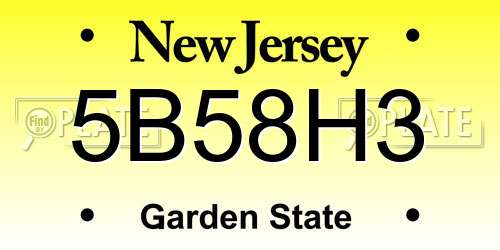5B58H3 New Jersey License Plate