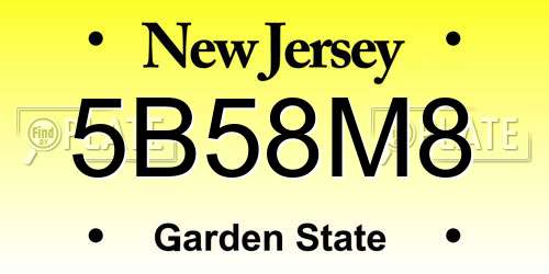 5B58M8 New Jersey License Plate