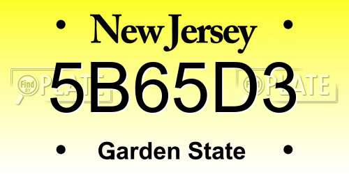 5B65D3 New Jersey License Plate