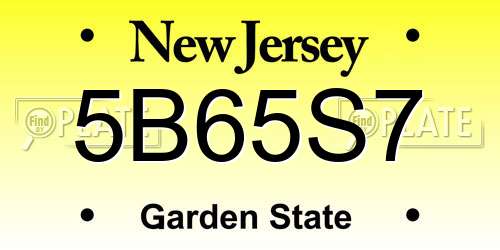 5B65S7 New Jersey License Plate