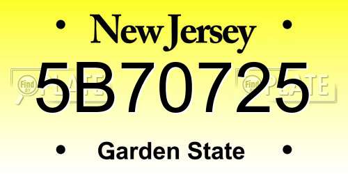 5B70725 New Jersey License Plate