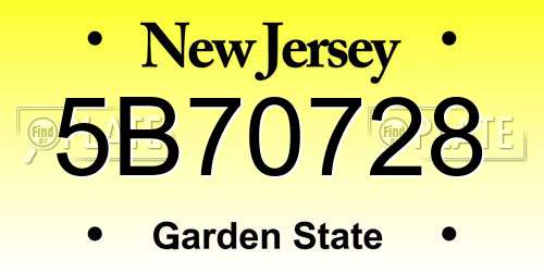 5B70728 New Jersey License Plate