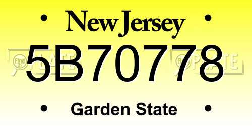 5B70778 New Jersey License Plate