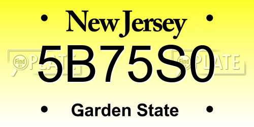 5B75S0 New Jersey License Plate