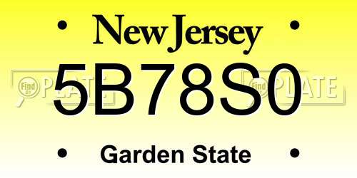 5B78S0 New Jersey License Plate