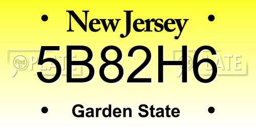 5B82H6 New Jersey License Plate