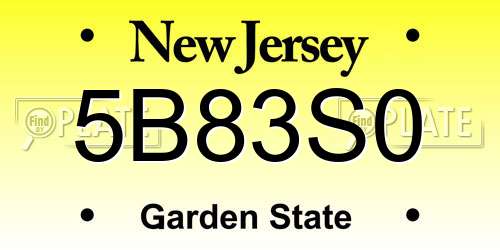 5B83S0 New Jersey License Plate