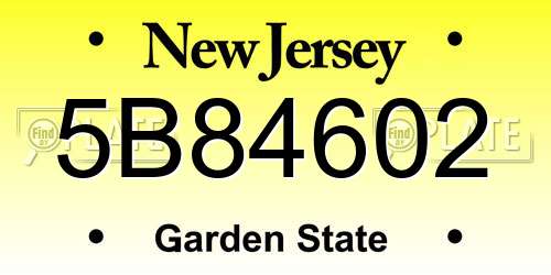 5B84602 New Jersey License Plate