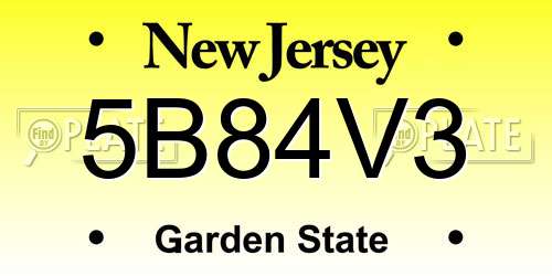 5B84V3 New Jersey License Plate