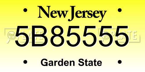 5B85555 New Jersey License Plate