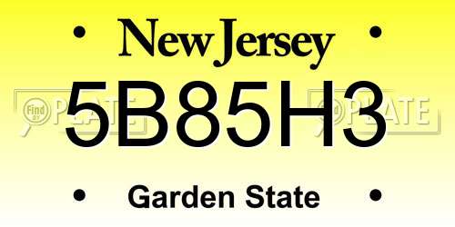 5B85H3 New Jersey License Plate