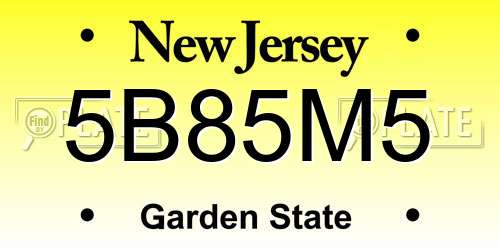 5B85M5 New Jersey License Plate