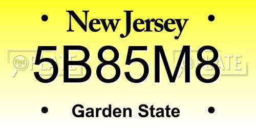 5B85M8 New Jersey License Plate