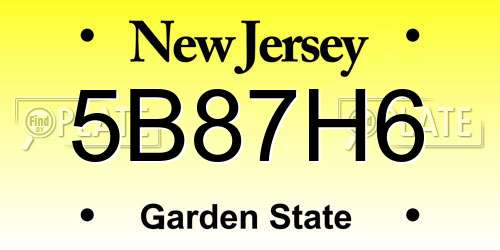 5B87H6 New Jersey License Plate