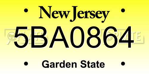 5BA0864 New Jersey License Plate