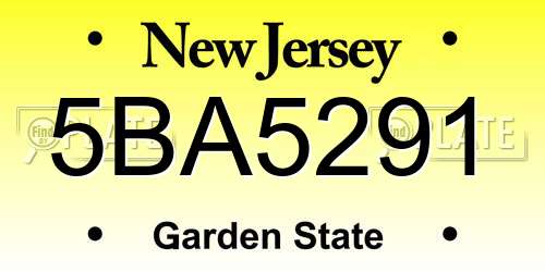 5BA5291 New Jersey License Plate