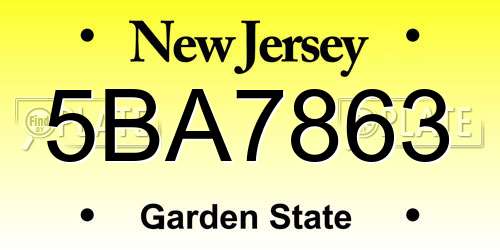 5BA7863 New Jersey License Plate