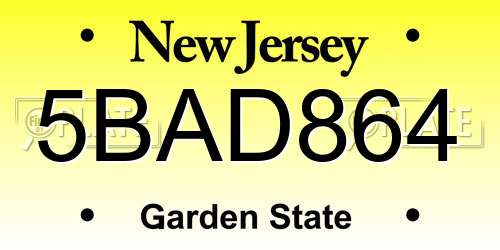 5BAD864 New Jersey License Plate