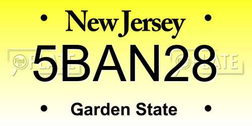 5BAN28 New Jersey License Plate