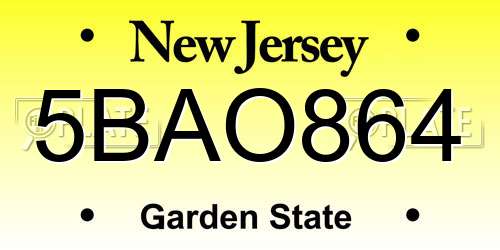 5BAO864 New Jersey License Plate