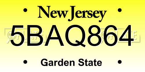 5BAQ864 New Jersey License Plate