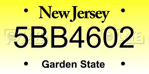 5BB4602 New Jersey License Plate