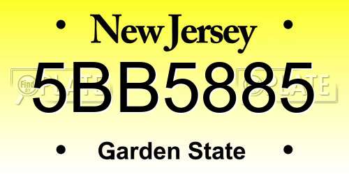 5BB5885 New Jersey License Plate