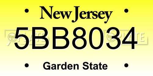 5BB8034 New Jersey License Plate