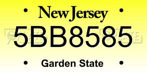 5BB8585 New Jersey License Plate