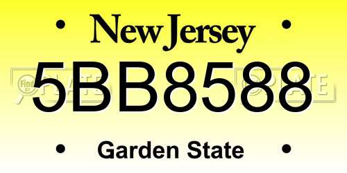 5BB8588 New Jersey License Plate