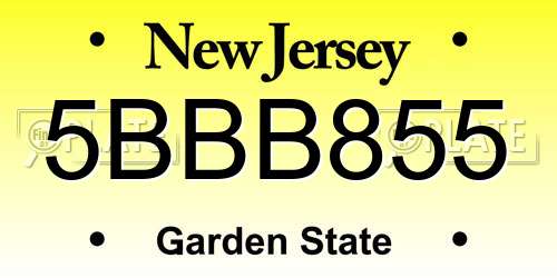 5BBB855 New Jersey License Plate