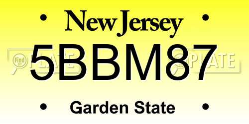 5BBM87 New Jersey License Plate