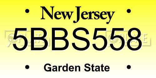 5BBS558 New Jersey License Plate