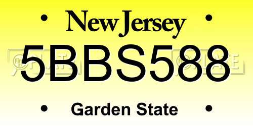 5BBS588 New Jersey License Plate