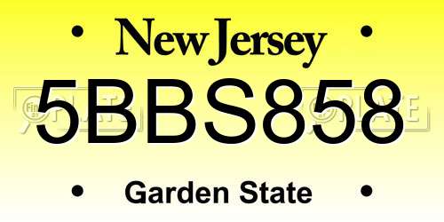 5BBS858 New Jersey License Plate