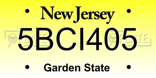 5BCI405 New Jersey License Plate