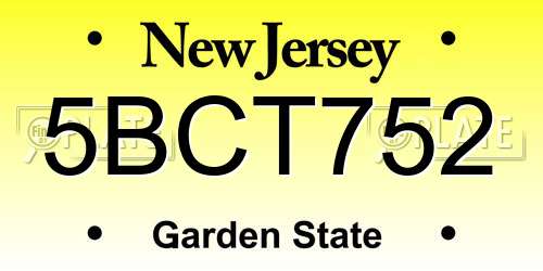 5BCT752 New Jersey License Plate